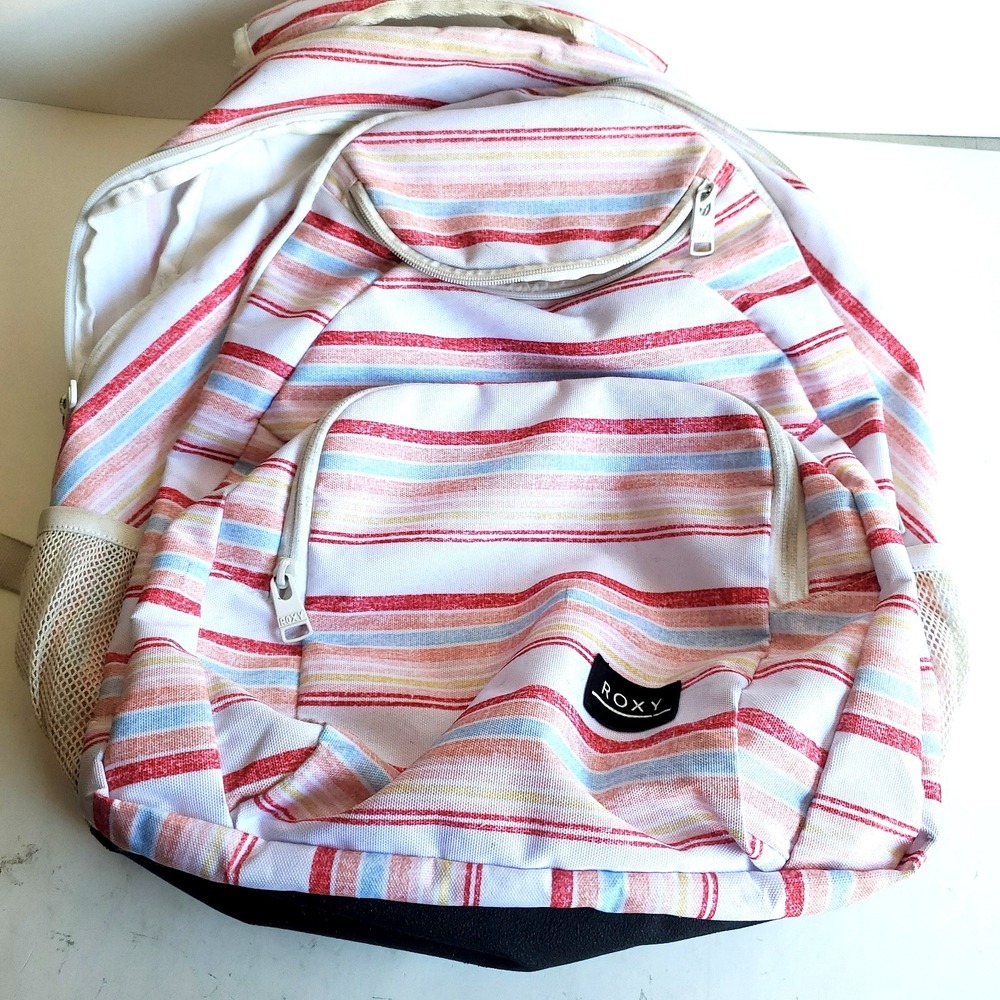Roxy Backpack Pink Multicolored Salty Stripe Pattern Beach Travel Summer